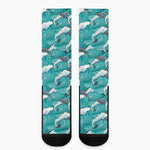 Dolphin Riding Waves Pattern Print Crew Socks