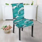 Dolphin Riding Waves Pattern Print Dining Chair Slipcover