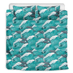 Dolphin Riding Waves Pattern Print Duvet Cover Bedding Set