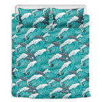 Dolphin Riding Waves Pattern Print Duvet Cover Bedding Set