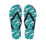 Dolphin Riding Waves Pattern Print Flip Flops