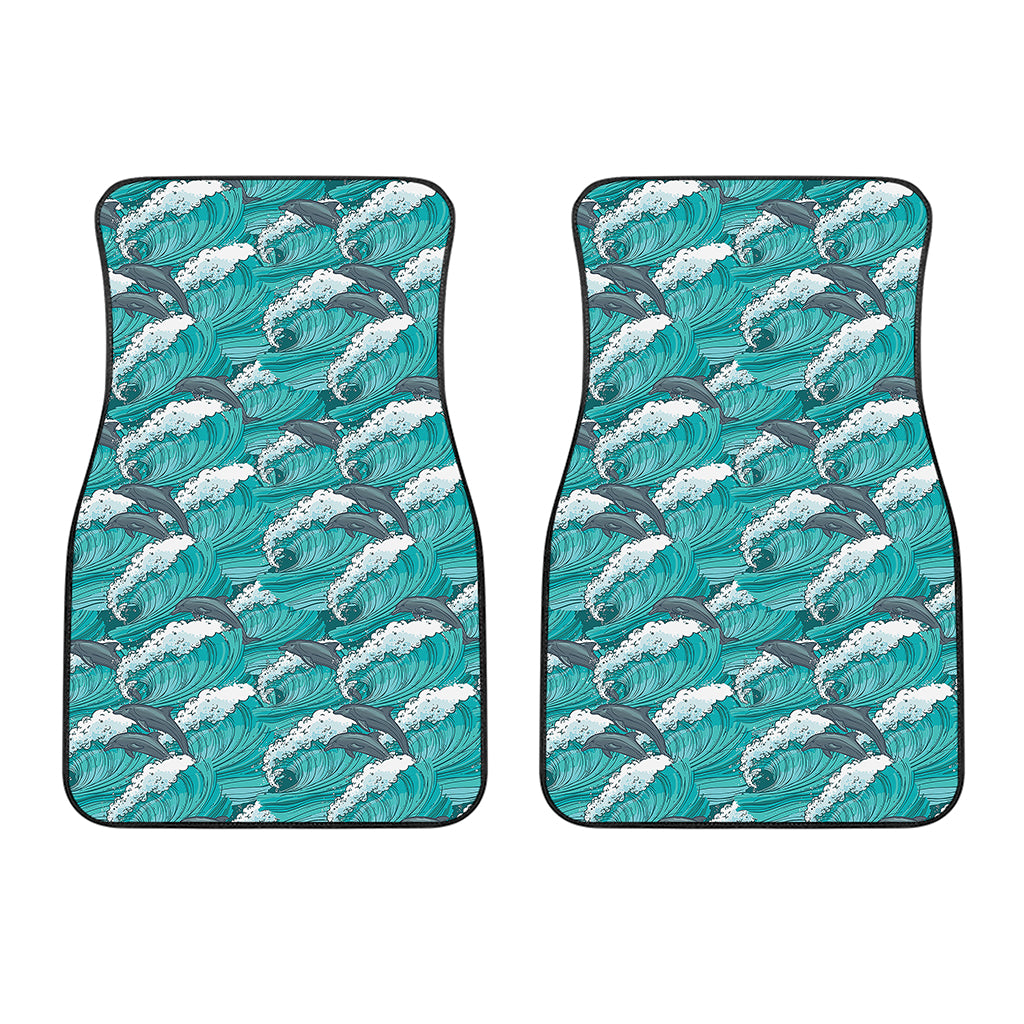 Dolphin Riding Waves Pattern Print Front Car Floor Mats