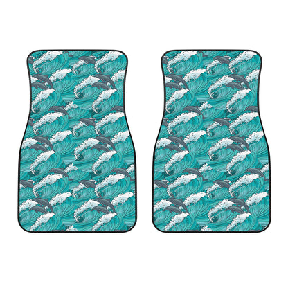 Dolphin Riding Waves Pattern Print Front Car Floor Mats