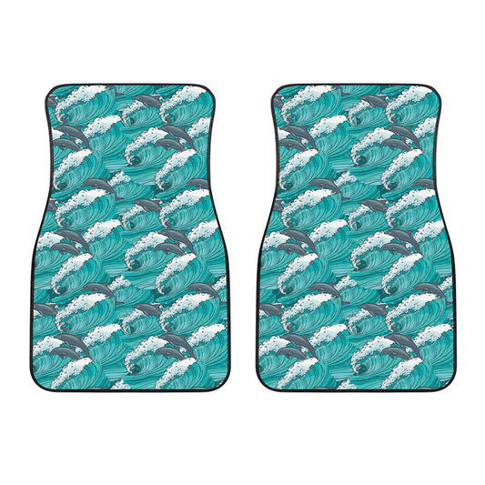 Dolphin Riding Waves Pattern Print Front Car Floor Mats