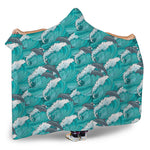 Dolphin Riding Waves Pattern Print Hooded Blanket
