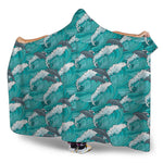 Dolphin Riding Waves Pattern Print Hooded Blanket