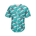 Dolphin Riding Waves Pattern Print Men's Baseball Jersey