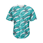Dolphin Riding Waves Pattern Print Men's Baseball Jersey