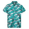 Dolphin Riding Waves Pattern Print Men's Short Sleeve Shirt