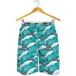 Dolphin Riding Waves Pattern Print Men's Shorts