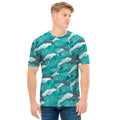 Dolphin Riding Waves Pattern Print Men's T-Shirt