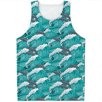 Dolphin Riding Waves Pattern Print Men's Tank Top