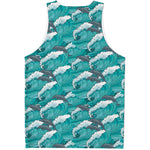 Dolphin Riding Waves Pattern Print Men's Tank Top
