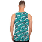Dolphin Riding Waves Pattern Print Men's Tank Top