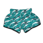 Dolphin Riding Waves Pattern Print Muay Thai Boxing Shorts