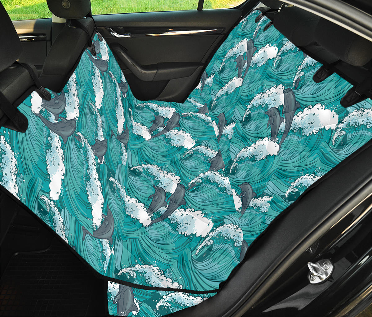 Dolphin Riding Waves Pattern Print Pet Car Back Seat Cover