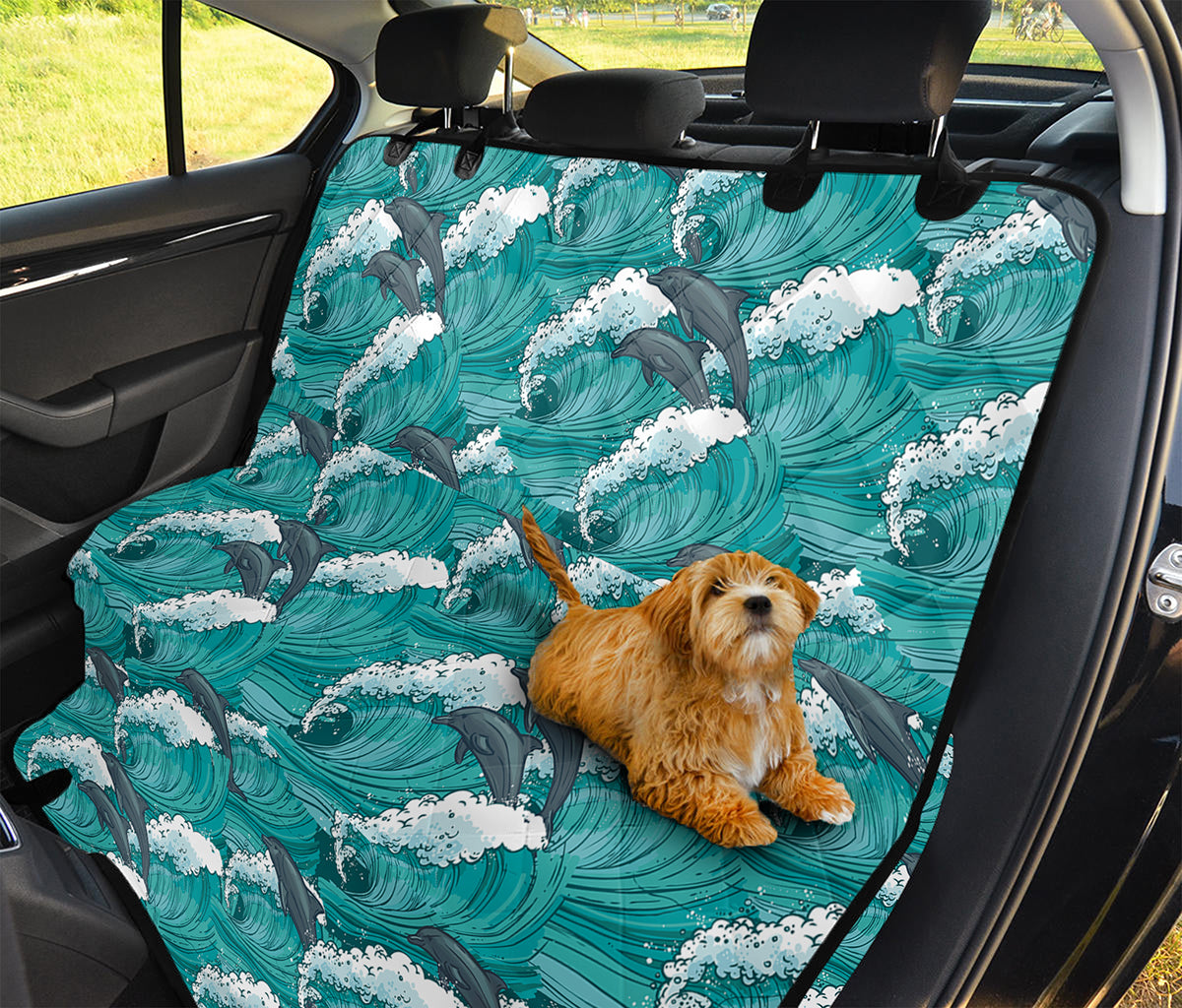 Dolphin Riding Waves Pattern Print Pet Car Back Seat Cover