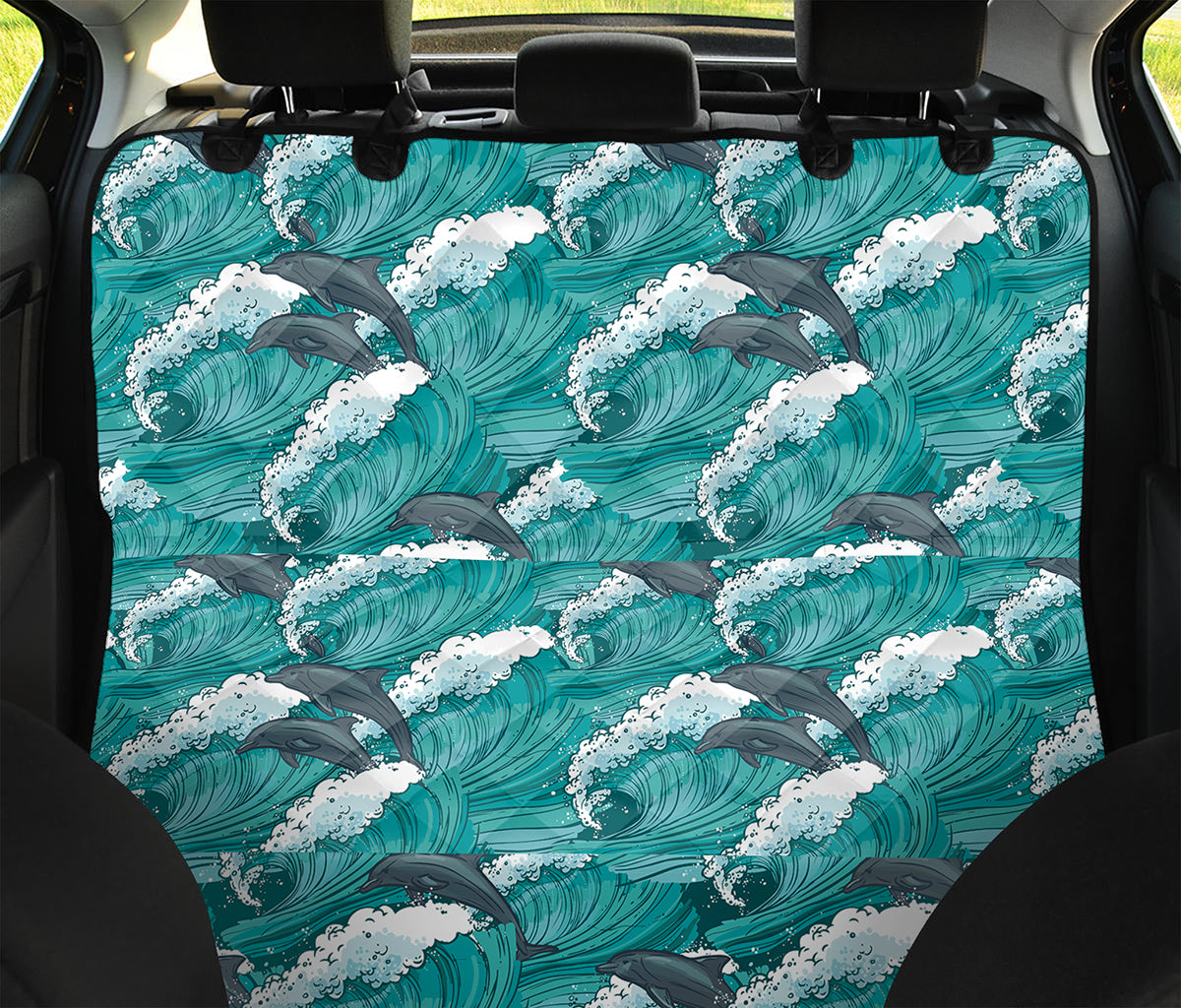 Dolphin Riding Waves Pattern Print Pet Car Back Seat Cover