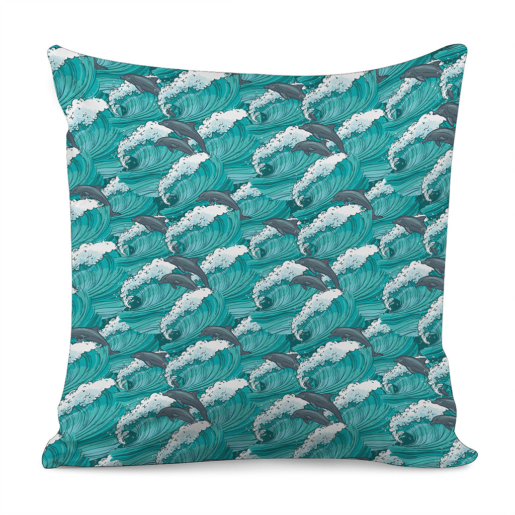 Dolphin Riding Waves Pattern Print Pillow Cover