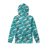 Dolphin Riding Waves Pattern Print Pullover Hoodie