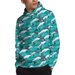 Dolphin Riding Waves Pattern Print Pullover Hoodie