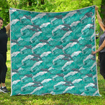 Dolphin Riding Waves Pattern Print Quilt