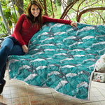 Dolphin Riding Waves Pattern Print Quilt
