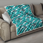 Dolphin Riding Waves Pattern Print Quilt