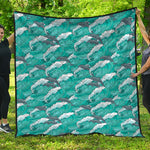 Dolphin Riding Waves Pattern Print Quilt