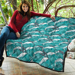 Dolphin Riding Waves Pattern Print Quilt