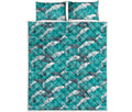 Dolphin Riding Waves Pattern Print Quilt Bed Set
