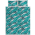 Dolphin Riding Waves Pattern Print Quilt Bed Set