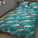 Dolphin Riding Waves Pattern Print Quilt Bed Set