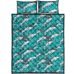 Dolphin Riding Waves Pattern Print Quilt Bed Set