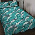 Dolphin Riding Waves Pattern Print Quilt Bed Set