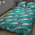 Dolphin Riding Waves Pattern Print Quilt Bed Set