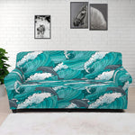 Dolphin Riding Waves Pattern Print Sofa Cover