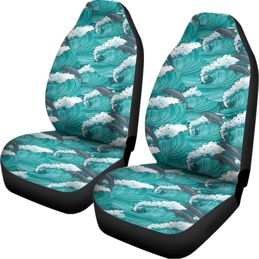 Dolphin Riding Waves Pattern Print Universal Fit Car Seat Covers