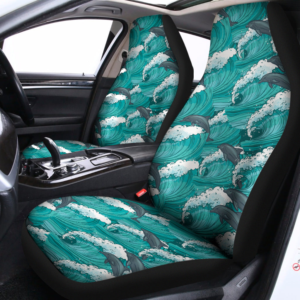 Dolphin Riding Waves Pattern Print Universal Fit Car Seat Covers