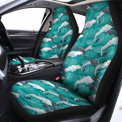 Dolphin Riding Waves Pattern Print Universal Fit Car Seat Covers