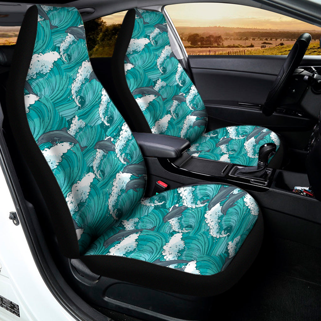 Dolphin Riding Waves Pattern Print Universal Fit Car Seat Covers