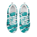 Dolphin Riding Waves Pattern Print White Sneakers