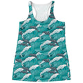 Dolphin Riding Waves Pattern Print Women's Racerback Tank Top