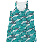 Dolphin Riding Waves Pattern Print Women's Racerback Tank Top