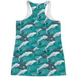 Dolphin Riding Waves Pattern Print Women's Racerback Tank Top