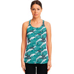 Dolphin Riding Waves Pattern Print Women's Racerback Tank Top