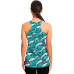 Dolphin Riding Waves Pattern Print Women's Racerback Tank Top