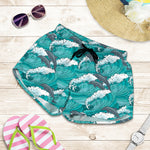Dolphin Riding Waves Pattern Print Women's Shorts