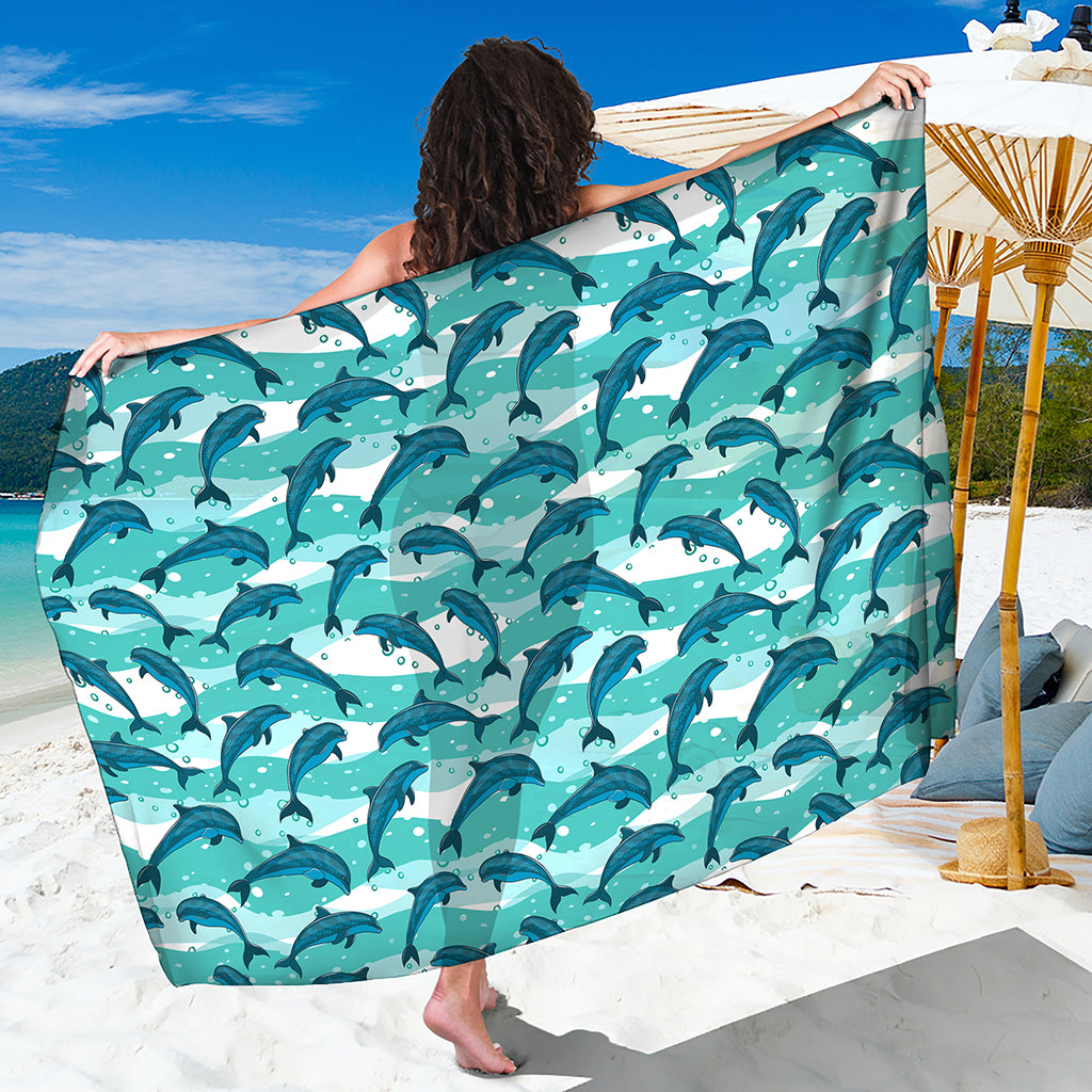 Dolphins In The Ocean Pattern Print Beach Sarong Wrap
