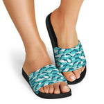 Dolphins In The Ocean Pattern Print Black Slide Sandals